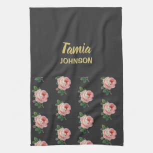 Rosa-blommans eget namn grått kökshandduk