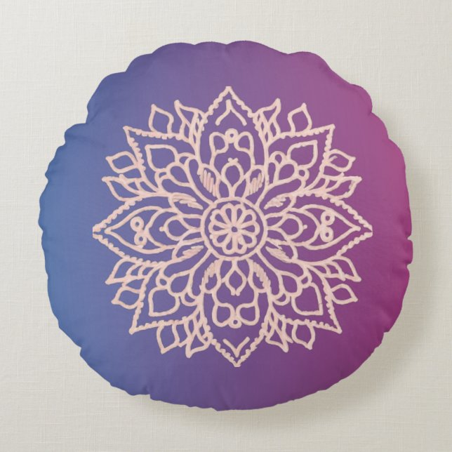 Rosa blommans kontur1 Tecknad Rund Kudde (Framsidan)