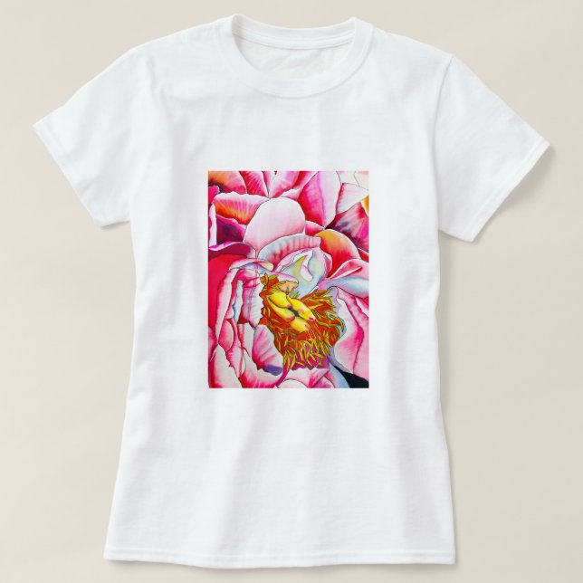 Rosa blommans vattenfärg t shirt (Design framsida)