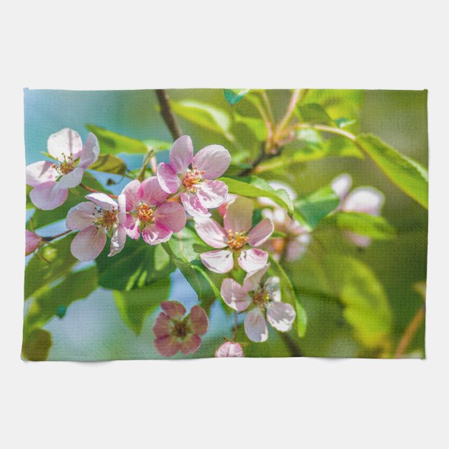 Rosa blommar av äppelblommor kökshandduk (Horisontell)