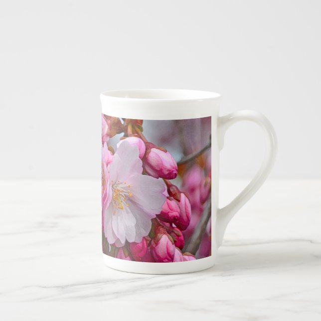 Rosa blommar av körsbär benporslin mugg (Höger)