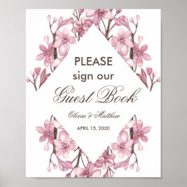 Rosa blommar av körsbär. Guest bok bröllop Poster