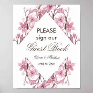 Rosa blommar av körsbär. Guest bok bröllop Poster