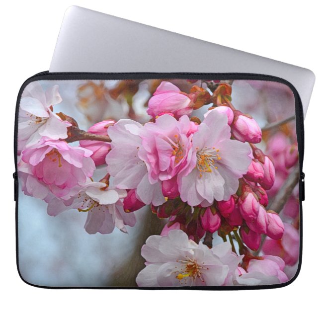 Rosa blommar av körsbär laptop fodral (Framsidan)