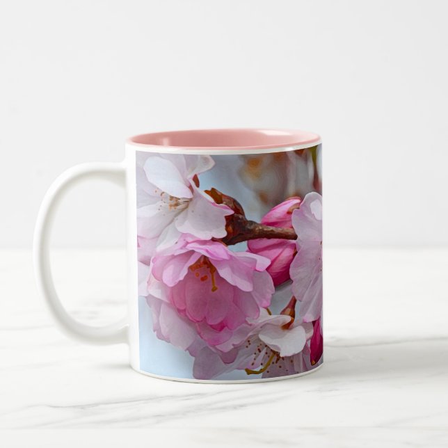 Rosa blommar av körsbär Två-Tonad mugg (Vänster)