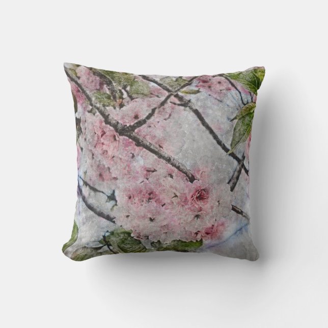rosa blommar av körsbär, vattenfärgning av blommor kudde (Framsida)
