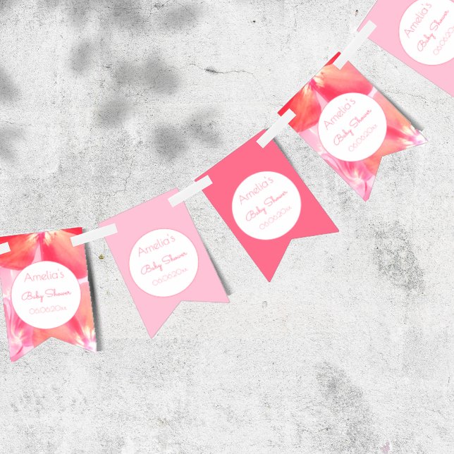 Rosa Blommar Baby Shower Vimplar (Baby in bloom bunting to make your heart melt)