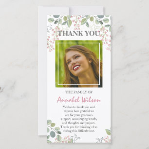 Rosa Blommar Bereavement Watercolor Photo Funeral Tack Kort