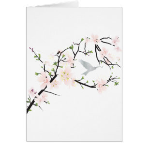 Rosa Blommar Bird Hälsningskort