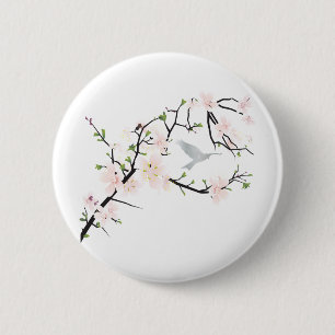 Rosa Blommar Bird Knapp