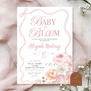 Rosa Blommar Blommigt Baby i Bloom Baby Shower Inbjudningar