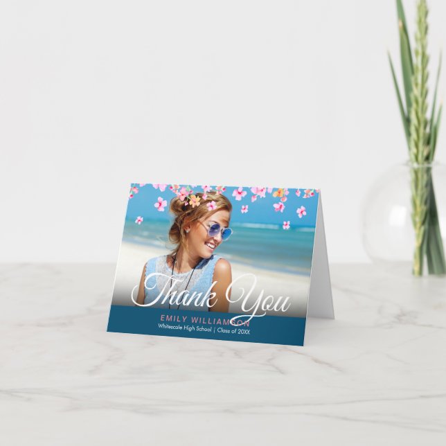 Rosa Blommar Blommigt Photo Studenten Tack Kort (Framsida)