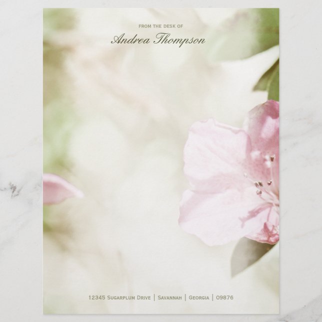 Rosa Blommar Bröllop Letterhead (Framsida)