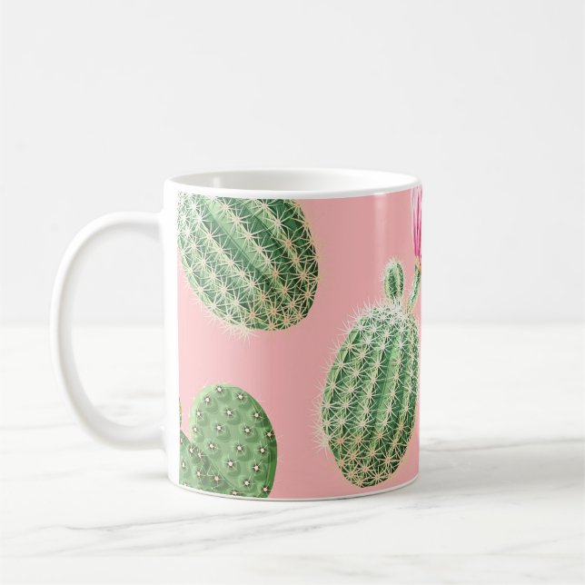 Rosa Blommar Cactus Light Background Kaffemugg (Vänster)