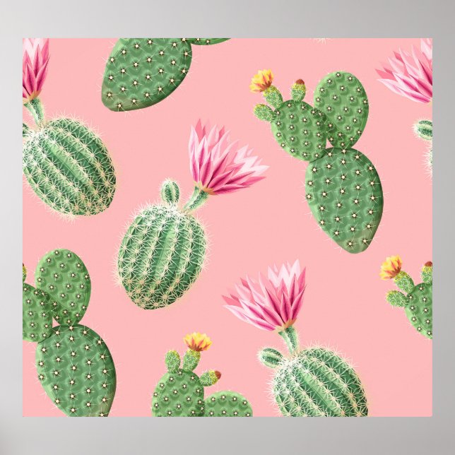Rosa Blommar Cactus Light Background Poster (Framsidan)