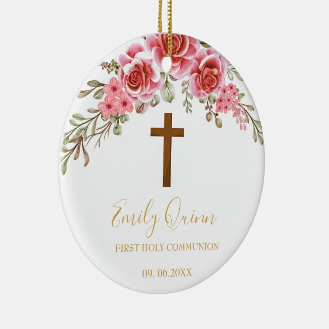 Rosa Blommar Communion Chalice Keepsaké Ornament" Julgransprydnad Keramik (Höger)
