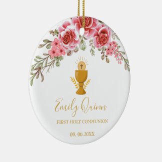 Rosa Blommar Communion Chalice Keepsaké Ornament" Julgransprydnad Keramik