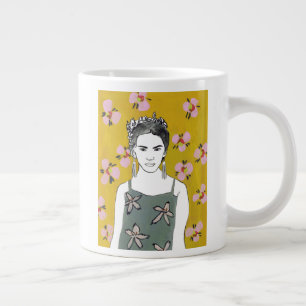 Rosa Blommar Dam - Gult Jumbo Mugg