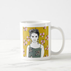 Rosa Blommar Dam - Gult Kaffemugg