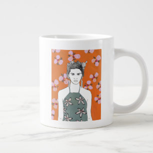 Rosa Blommar Dam - Orange Jumbo Mugg