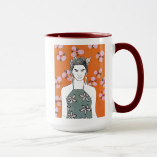Rosa Blommar Dam - Orange Mugg