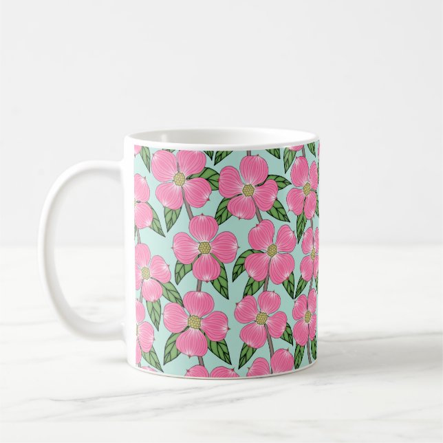 rosa blommar dogwood Line teckning blommigt på aqu Kaffemugg (Vänster)