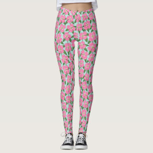 rosa blommar dogwood Line teckning blommigt på aqu Leggings