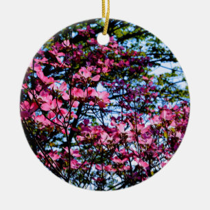 Rosa blommar Dogwood träd Julgransprydnad Keramik