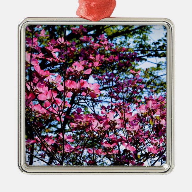 Rosa blommar Dogwood träd Julgransprydnad Metall (Framsidan)