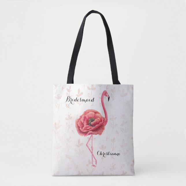 Rosa Blommar Flamingo Bridesmaid Bröllop Tygkasse (Framsida)