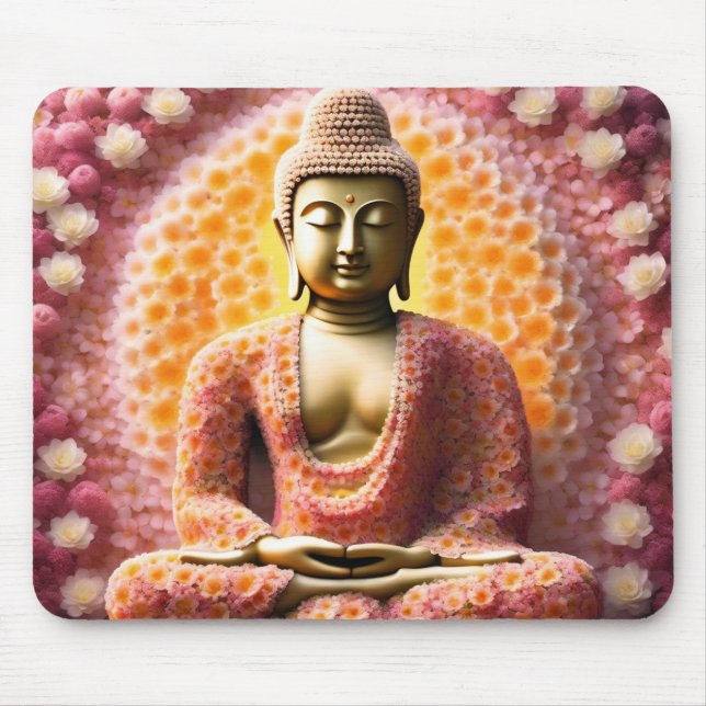 Rosa Blommar Flower Buddha Meditating Musmatta (Framsidan)