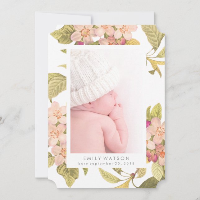 Rosa Blommar Flower Photo Card Birth Notice Meddelande (Framsida)