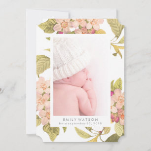 Rosa Blommar Flower Photo Card Birth Notice Meddelande