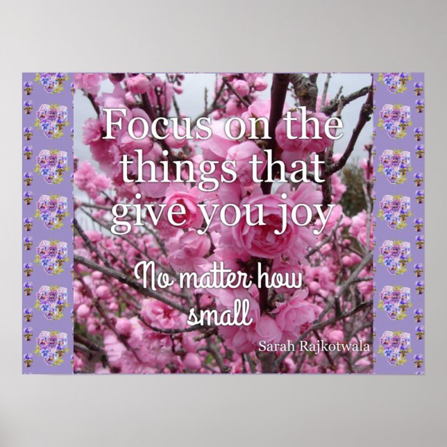 Rosa Blommar Flowers Joy Quote blommigt Poster (Framsidan)