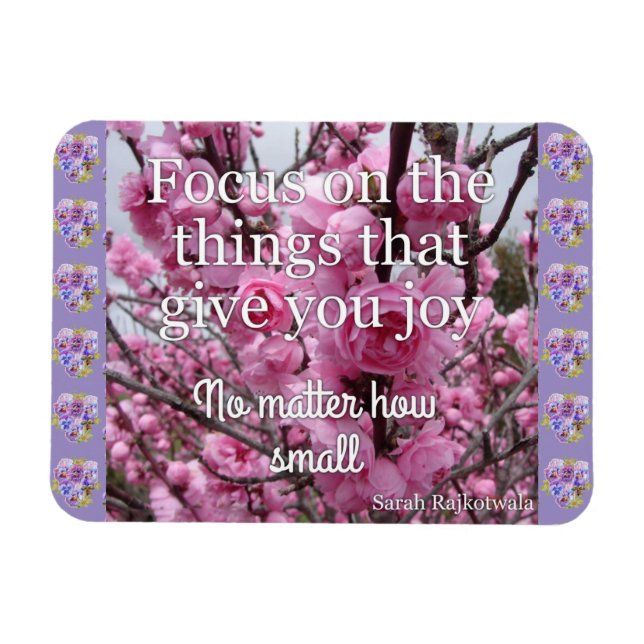 Rosa Blommar Focus on Joy Quote Magnet (Horisontell)