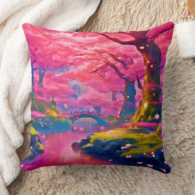 Rosa Blommar Forest Design Kudde (Filt)
