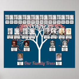 Rosa Blommar Fractal Träd Blue 2 Family Träd Poster