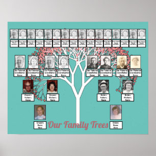 Rosa Blommar Fractal Träd Teal 2 Family Träd Poster