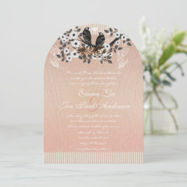 Rosa Blommar Gren Vintage Love birds Bröllop Inbjudningar