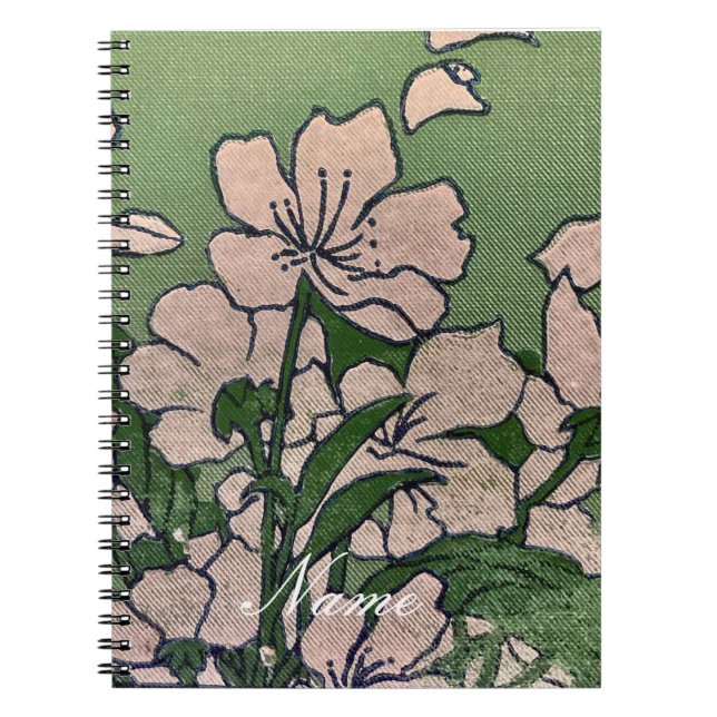 Rosa Blommar Grönt Anteckningsbok (Framsidan)