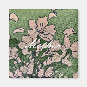 Rosa Blommar Grönt Magnet