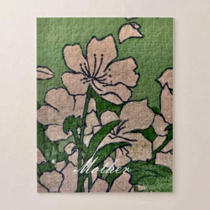 Rosa Blommar Grönt Pussel