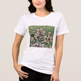 Rosa Blommar Grönt T Shirt