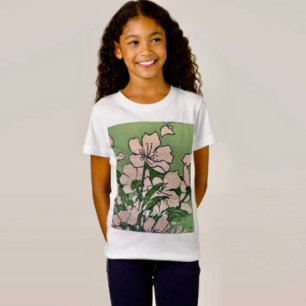 Rosa Blommar Grönt T Shirt