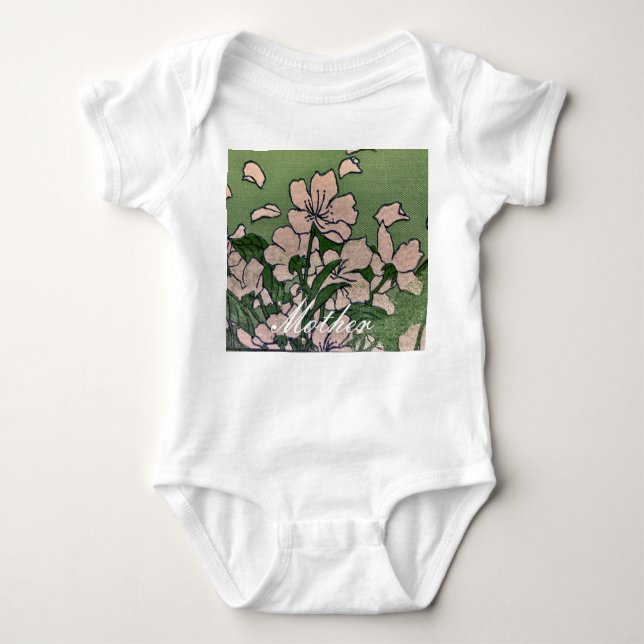 Rosa Blommar Grönt T Shirt (Framsida)