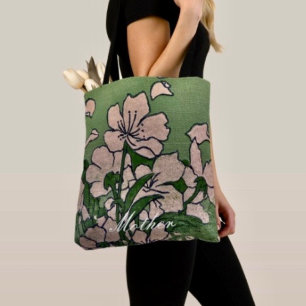 Rosa Blommar Grönt Tote Tygkasse