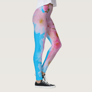 Rosa Blommar Himlar Blue Yoga Leggings
