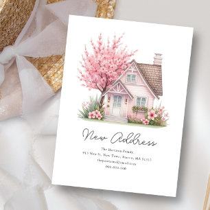 Rosa Blommar House Ny adress Vi har flyttat Anteckningskort