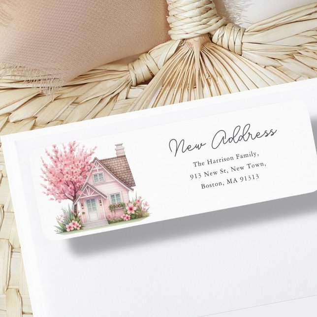 Rosa Blommar House | Nya Adressen Returadress Etikett (Skapare uppladdad)