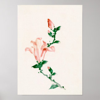 Rosa Blommar, japansk finkonst, Hokusai Poster
